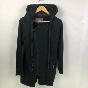 PUSCH Womens Long Cotton Coat Removeable Hood Black Size Large